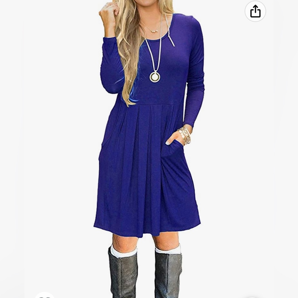 Bright blue long sleeved dress
